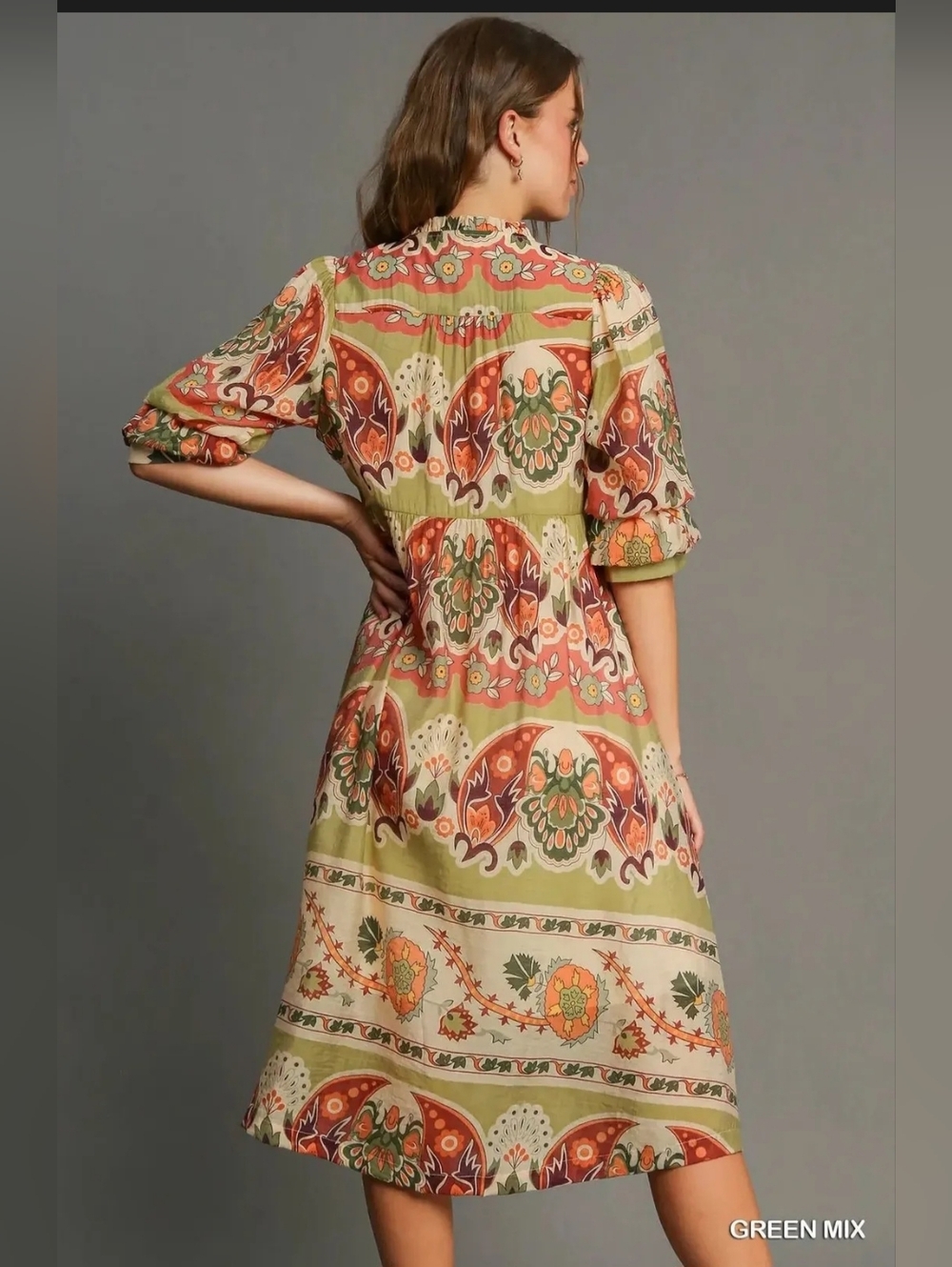 NWT Umgee Large Green Mix Floral Print Midi Dress - Picture 4 of 8